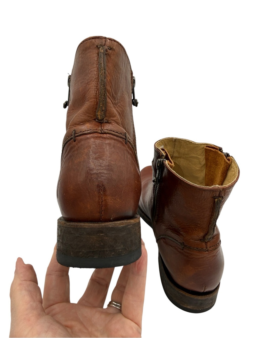Frye Veronica Seam Leather Short Boots 8 Brown - Picture 12 of 16